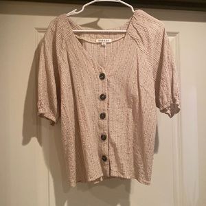 Harper Cotton Blouse Big Buttons Puff Sleeves Orange Cream striped